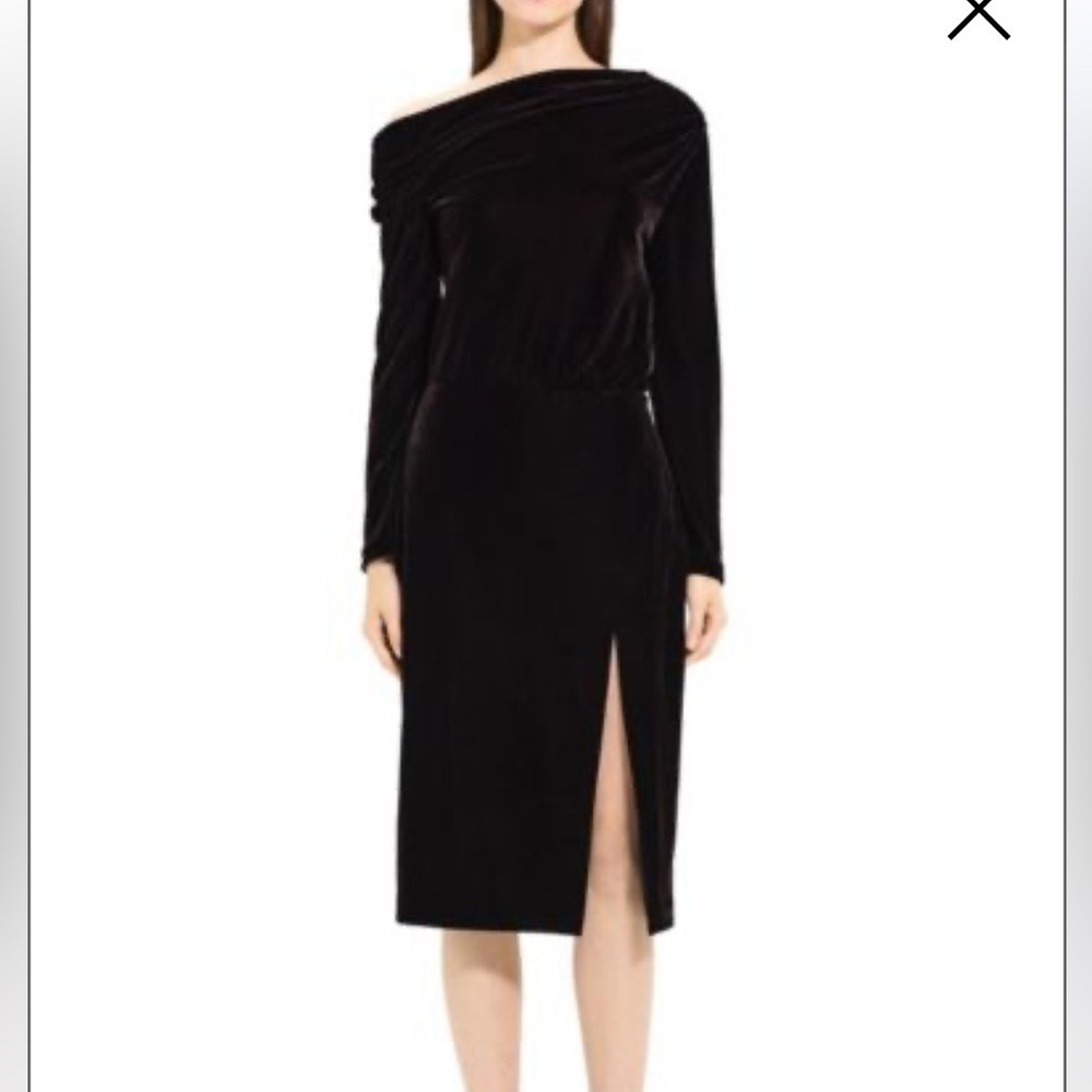 Theory Off-The-Shoulder Velvet Midi-Dress